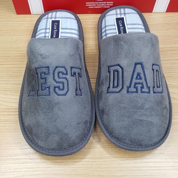 CLUB ROOM Mens Slippers Size 6 - 7 Gray Slip On Plush Lined Comfort DAD - Picture 2 of 6